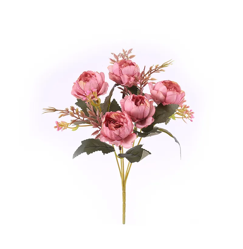 Wholesale High Quality Gift Artificial Silk Wedding Flower Small Peony Tea Rose Bouquet For Home present Decoration