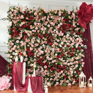 Panel de Pared Floral Artificial de Alta Densidad en Rojo Rosado, Rollo de Fondo para Fotografía, Decoración para Recepción de Bodas - Product Image 2