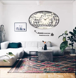 60x36.5cm Sáng Tạo bản đồ thế giới hình dạng thông minh dẫn đồng hồ với lịch tường trang trí Acrylic kỹ thuật số Đồng hồ treo tường - Product Image 2