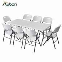 Table pliante en HDPE gain de place 180x70cm, table rectangulaire en plastique avec poignée de transport pour banquets, mariages et événements commerciaux