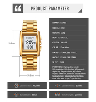 Montre musulmane carrée SKMEI 2092 avec rappel de l'heure du Hajj, direction de la Qibla, alarme et calendrier, étanche à 30 m, montre de prière islamique
