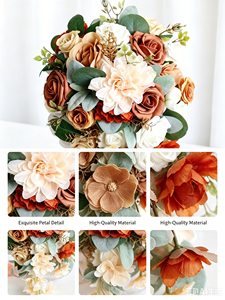 Grand <span class=keywords><strong>bouquet</strong></span> <span class=keywords><strong>de</strong></span> <span class=keywords><strong>mariée</strong></span> artificiel en forme <span class=keywords><strong>de</strong></span> larme, roses en plastique orange brûlé, fait main, écologique, réutilisable, réaliste, cascade <span class=keywords><strong>de</strong></span> mariage - Product Image 6