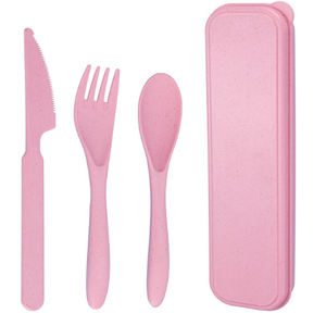 環境にやさしく再利用可能なツール-キッチン-セット3ピース天然小麦ストローフォーク & スプーン器具セット - Product Image 2