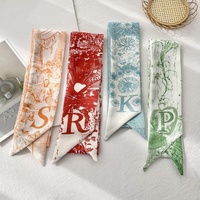 En gros, Foulard en soie 26 lettres, Série naturelle, Foulard étroit en satin à motifs floraux, Bandeau pour cheveux, Ruban pour sac, Foulard de cou, Cadeau et décoration pour femme