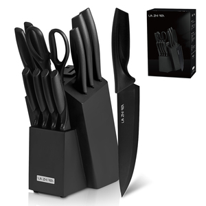 Ensemble de couteaux de cuisine professionnels en acier inoxydable de 13 pièces avec ciseaux, revêtement antiadhésif noir, idéal pour un usage domestique - Product Image 1