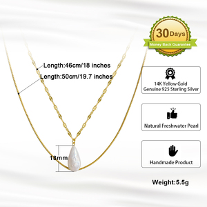BGPN15 Vermeil 925 <span class=keywords><strong>Cadena</strong></span> de caja de oro de plata esterlina <span class=keywords><strong>con</strong></span> colgante de perla de agua dulce real en forma de gota Collar de doble capa para mujer - Product Image 3