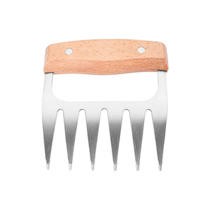 Meat Shredder Wooden Handle Stainless Steel Bear Paw Fork For Barbecue Kitchen Use - Product Image 2