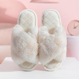 2024 New Home Cross Fluffy Open-Toe Flat for Slippers for Women Men Fashionable Comfortable Warm Plush Soft <b>Massage</b> for Spring - Product Image 3