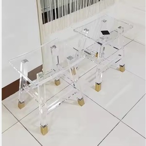 Taburete Transparente de Acrílico con Patas Doradas, Muebles para Sala de Estar - Product Image 1