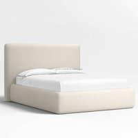 Lit plateforme moderne de luxe rembourré en tissu velours, cadre de lit King/Queen avec tête de lit droite pour mobilier de chambre