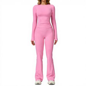 Conjunto Deportivo para Mujer, Talla Grande, Pantalones Acampanados de Yoga de Cintura Alta, Secado Rápido, con Cintura Elástica, Spandex/Nylon - Product Image 1