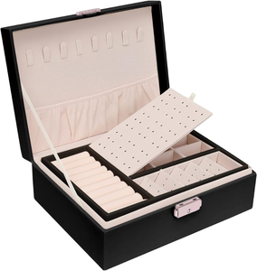 Boîte à <span class=keywords><strong>bijoux</strong></span> rectangulaire grande capacité multi-couches <span class=keywords><strong>pour</strong></span> boucles d'oreilles, colliers, bagues, en cuir PU, organisateur de rangement et d'exposition de <span class=keywords><strong>bijoux</strong></span> amovible - Product Image 1