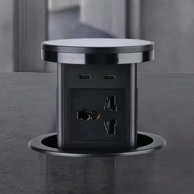 IP65 Black Universal Extension Socket Smart WiFi NFC Wireless Charging USB-C Safety Protection Door Home Office