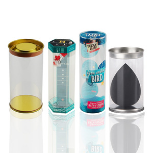 Factory custom plastic blister tube packaging PVC clear tube gift boxes PVC round cylinder packaging for Cosmetic puff