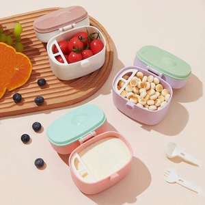 Conteneur de voyage ergonomique portable pour bébés, distributeur de lait en poudre et boîte à collation, motif dessin animé blanc et bleu, sans BPA - Product Image 4