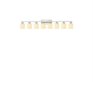 Lámpara de Baño Moderna de 8 Luces, 52 Pulgadas, Níquel, Montaje en Pared, LED, para Espejo, Pantalla de Vidrio Blanco Lechoso, Luz Blanca Cálida 3500K - Product Image 1