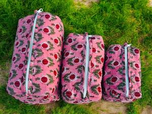 Cotton Make Up Bag Block Printed Toiletry Cosmetic Bag Handmade Lightweight Travel Organizer For Daily Use - Product Image 2