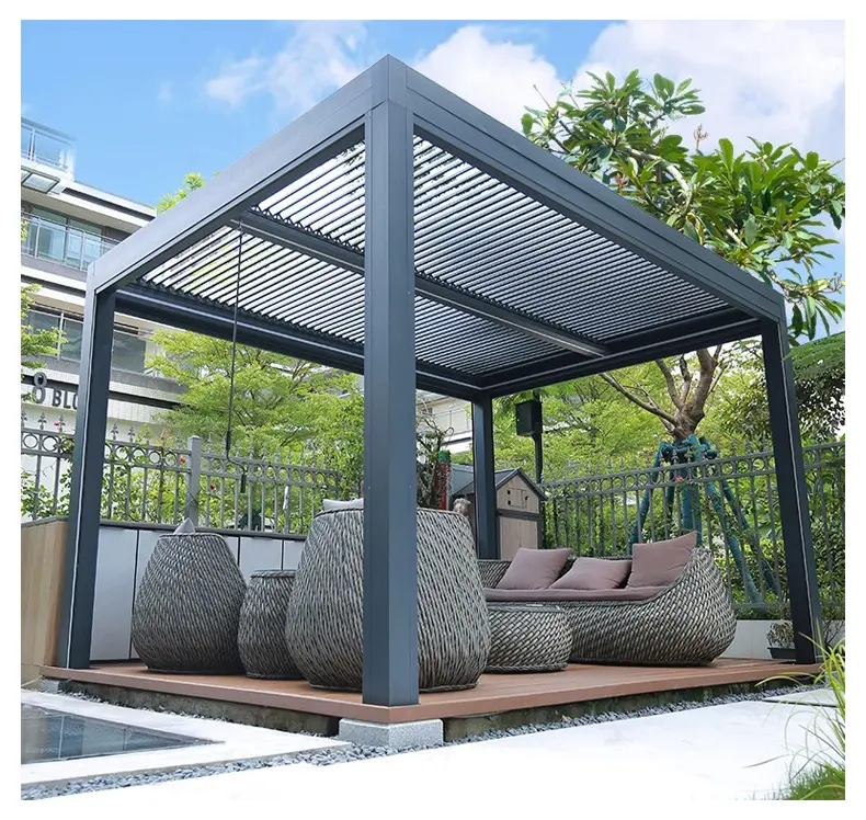 Persiana de aluminio bioclimática con techo motorizado impermeable persiana exterior pergola impermeable persiana exterior eléctrica personalizada