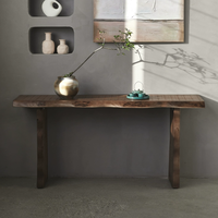 Console d'entrée en bois massif à bord naturel avec bandes décoratives modernes, comptoir mural en bois massif