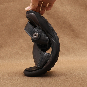 Summer Men's Casual <b>Slides</b> First Layer Cowhide Open Toe Anti <b>Slippery</b> Rubber Outsole EVA Midsole Buckle Strap Sandals - Product Image 3