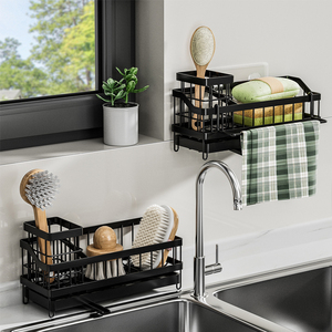 Organisateur d'évier de cuisine multifonctionnel en métal et acier Caddy Distributeur de savon de comptoir et porte-éponge de rangement pour la cuisine - Product Image 5