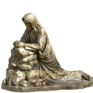 Church Decoration Metal Craft Life Size Religious Figure Christian Jesus Statue Kneeling Bronze Jesus Statue