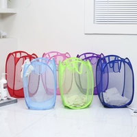 Panier à linge pliable en maille multicolore pour vêtements sales, sac de rangement pour salle de bain domestique