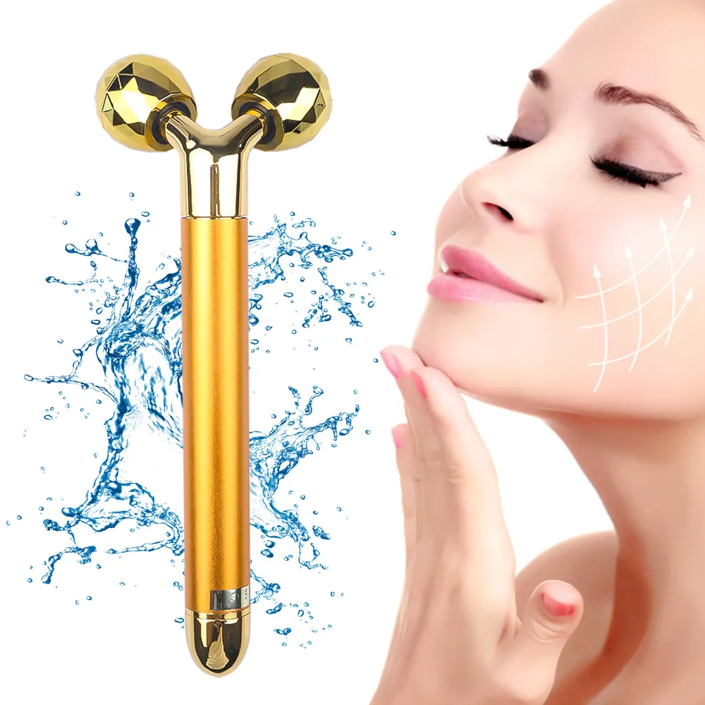 24k Gold Vibration Facial Slimming Face Beauty Bar Pulse rassodante rullo facciale