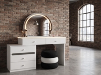Table de maquillage moderne en bois blanc avec miroir, table de toilette avec tiroirs et tabouret, ensemble de meubles de chambre durable