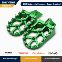 Repose-pieds de moto CNC pliables, plateforme large, aluminium anodisé vert, clous antidérapants pour moto tout-terrain CRF/Yamaha YZ/KX/RMZ