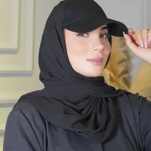 Hijab en Satin de soie avec chapeau malaisien, crêpe de satin en mousseline de soie châle hijabs écharpe