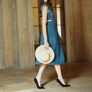 Zapatos de Tacón de Aguja Negros de Satén para Mujer, Tacones Altos con Punta Puntiaguda y Cierre Deslizante para Todas las Temporadas - Product Image 2