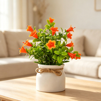 Fleur artificielle d'orange en pot, style trompette, bonsaï en pot en plastique, bouquet floral artificiel, centre de table de mariage, décoration de table à domicile