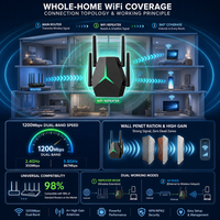 Routeur Wi-Fi longue portée 1200 Mbps, répéteur et amplificateur 5G avec couverture de 300-500 m², alimentation USB-C pour la maison et la chambre