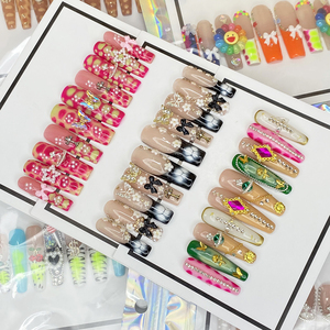 Lot de 10 <span class=keywords><strong>faux</strong></span>-<span class=keywords><strong>ongles</strong></span> artificiels Y2K bling-bling, peinture à la main, <span class=keywords><strong>acrylique</strong></span> épais et durable, au design unique, vente en gros - Product Image 3