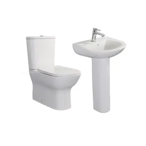 Modern tasarım zemin monte p-tuzak Wc tuvalet Set su dolap banyo Washdown iki parçalı tuvalet ve lavabo seti