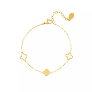 Accessoires bijoux pour femmes plaqué or 18k trèfle à quatre feuilles porte-bonheur breloques Bracelet collier ensemble bijoux en acier inoxydable étanche