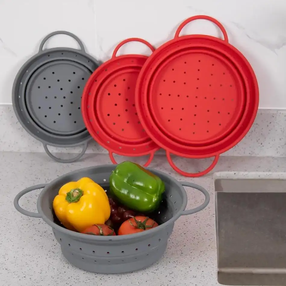 Silicone Collapsible Over Sink Colander With Handle Foldable Basket Drainer Strainer Sieve Fruit Food Bowl