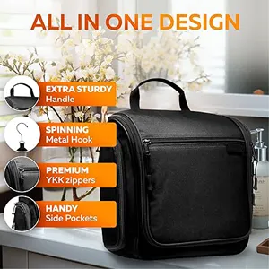 Wholesale Luxury Grey Nylon Toiletry Bag Fashion Hanging Makeup Organizer With Zipper Closure For Men And Women Travel