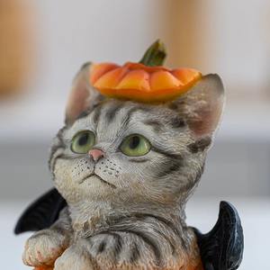 Witt Halloween Citrouille décorations Mal petit chat assis sur une citrouille statue bar jardin d'enfants <span class=keywords><strong>zoo</strong></span> centre commercial scène décorations - Product Image 3