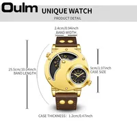 Jam Tangan Pria OULM HP9591A Desain Antik Unik Berkualitas Tinggi dengan Tali Kulit, Cocok untuk Bisnis dan Olahraga, Jam Quartz Relogio Masculino