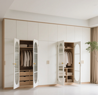 Armoire en bois sur mesure avec coiffeuse, système de rangement intégré blanc, éclairage LED, meuble de rangement de chambre à coucher BALOM