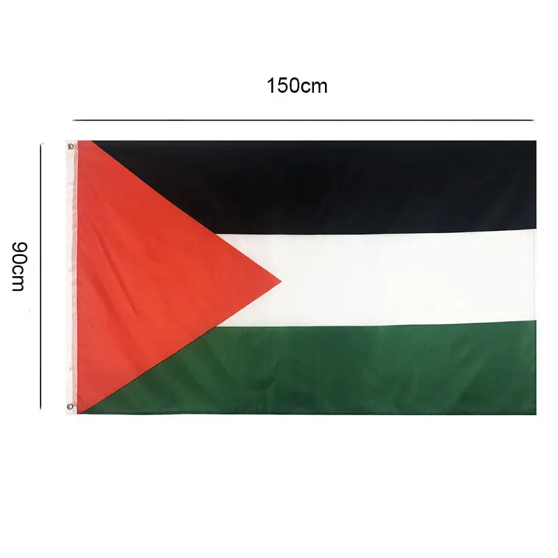 أعلام وطنية فلسطينية رخيصة الثمن مع شعار مطبوع للبيع بالجملة 90x x للأماكن الخارجية مع شعار مطبوع حسب الطلب