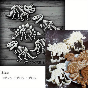 LM Lot de 3 emporte-pièces en plastique 3D dinosaures, moule à biscuits, outil de gaufrage, fait main, DIY, écologique, pour pâtisserie, fête d'anniversaire - Product Image 1