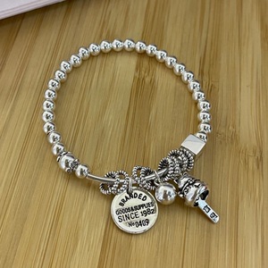 Bracelet élastique en argent sterling S925 de style vintage avec pendentif breloque, cadeau unisexe, bijoux - Product Image 1