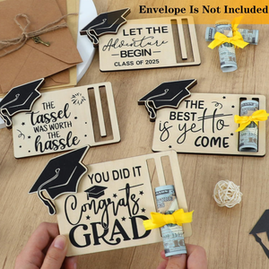 Porte-cartes en <span class=keywords><strong>bois</strong></span> personnalisé pour diplômé 2026 – Cadeau de fin d'études avec casquette – Décoration de fête et support pour billets - Product Image 3