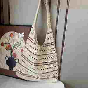 Sac à main de plage pour femme en coton tressé fait main, style rétro, nouveau modèle transfrontalier très populaire, sac à bandoulière au crochet - Product Image 4