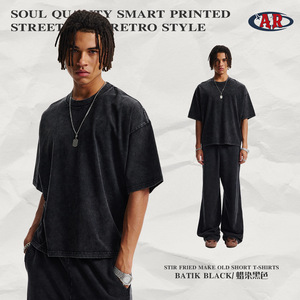 ARTIE Women's Trendy European American Boxy Version Loose Short Style Fried Snowflake Washed Old <b>T</b>-<b>Shirt</b> <b>with</b> Basic Short Sleeve - Product Image 5