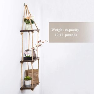 2026 Vintage esagono ripiano galleggiante fatto a mano in metallo acciaio altalena portaoggetti in juta Design moderno per uso domestico vaso di stoccaggio - Product Image 1