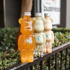 Carton Packed Bear Shape Milk Tea Bottle Puppet Bear Shaped Transparente Thick Smoothie Juice Bottle Para Restaurante Ou Loja Boba